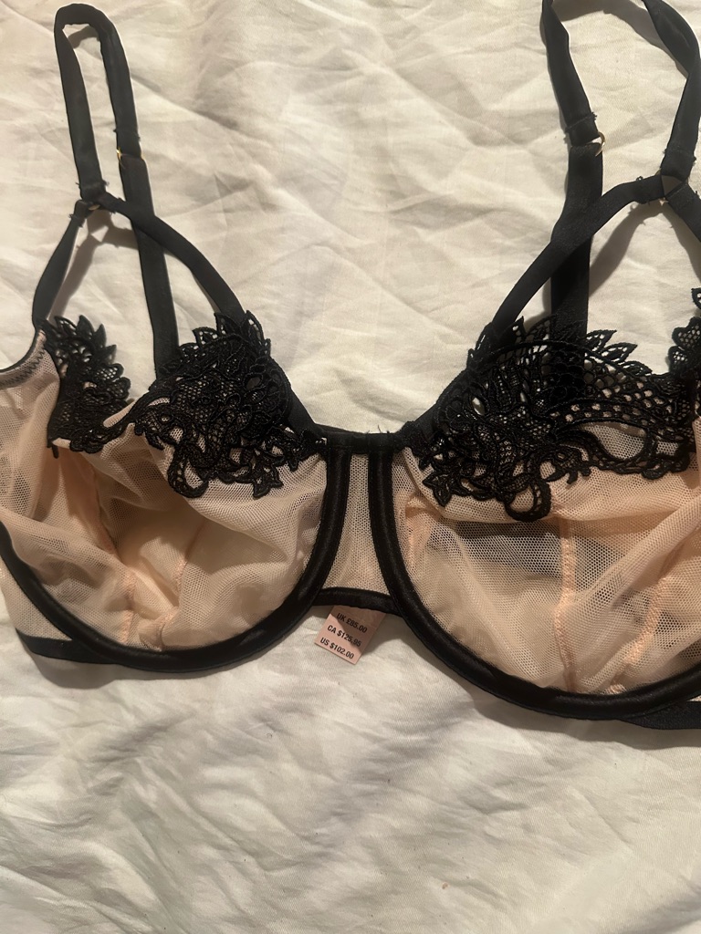 Victoria’s Secret Nude Mesh Underwire Bra With Black Lace Bra Size 34dd New